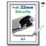 A3 Security snaprammer med 32mm profil