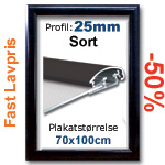 70x100cm Sort Snapramme med 25mm profil