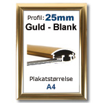 A4 Snapramme med blank guld 25mm profil