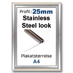 A4 Snap ramme med stainless steel look 25mm profil