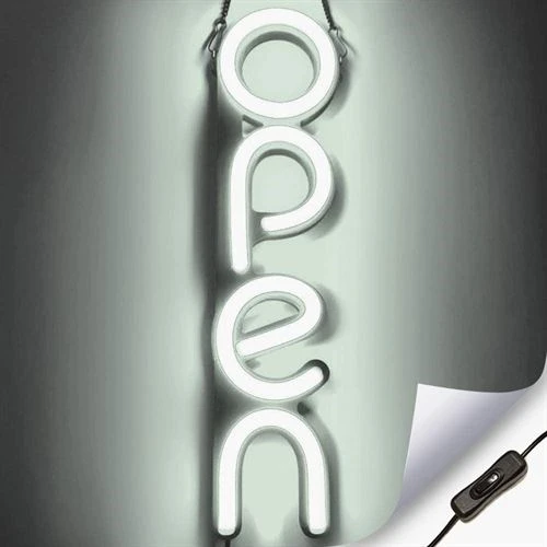 "OPEN" LED neon skilt - Hvid - Vertikal