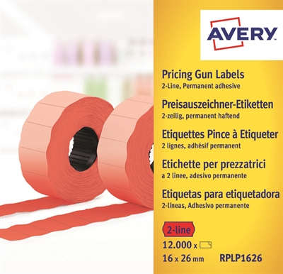 Etiketter til prismærkepistoler - 16x26 mm - Permanent - Rød