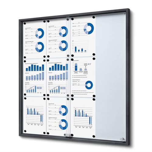 Antracitgrå Whiteboard skab med skydedøre - 12xA4