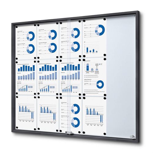 Antracitgrå Whiteboard skab med skydedøre - 15xA4