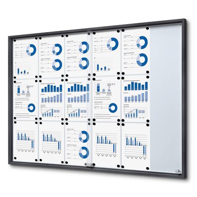 Antracitgrå Whiteboard skab med skydedøre - 18xA4