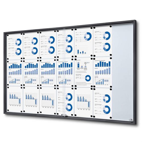 Antracitgrå Whiteboard skab med skydedøre - 21xA4