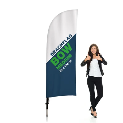 Bow Beachflag, designet til at modstå vind og regn.