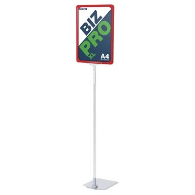 Biz Pro XL rød skilteholder med krom metal fod - A4