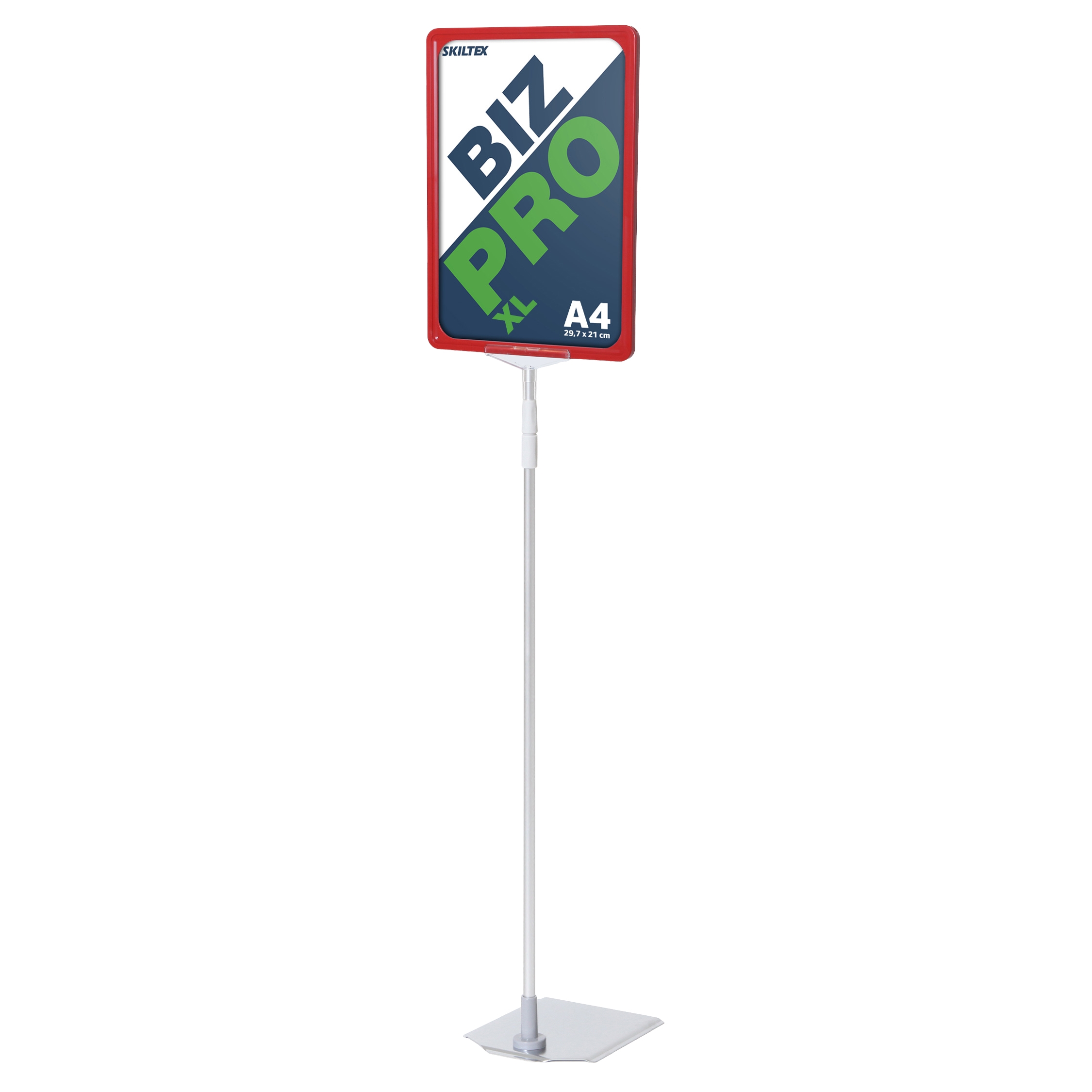 Biz Pro XL rød skilteholder med krom metal fod - A4