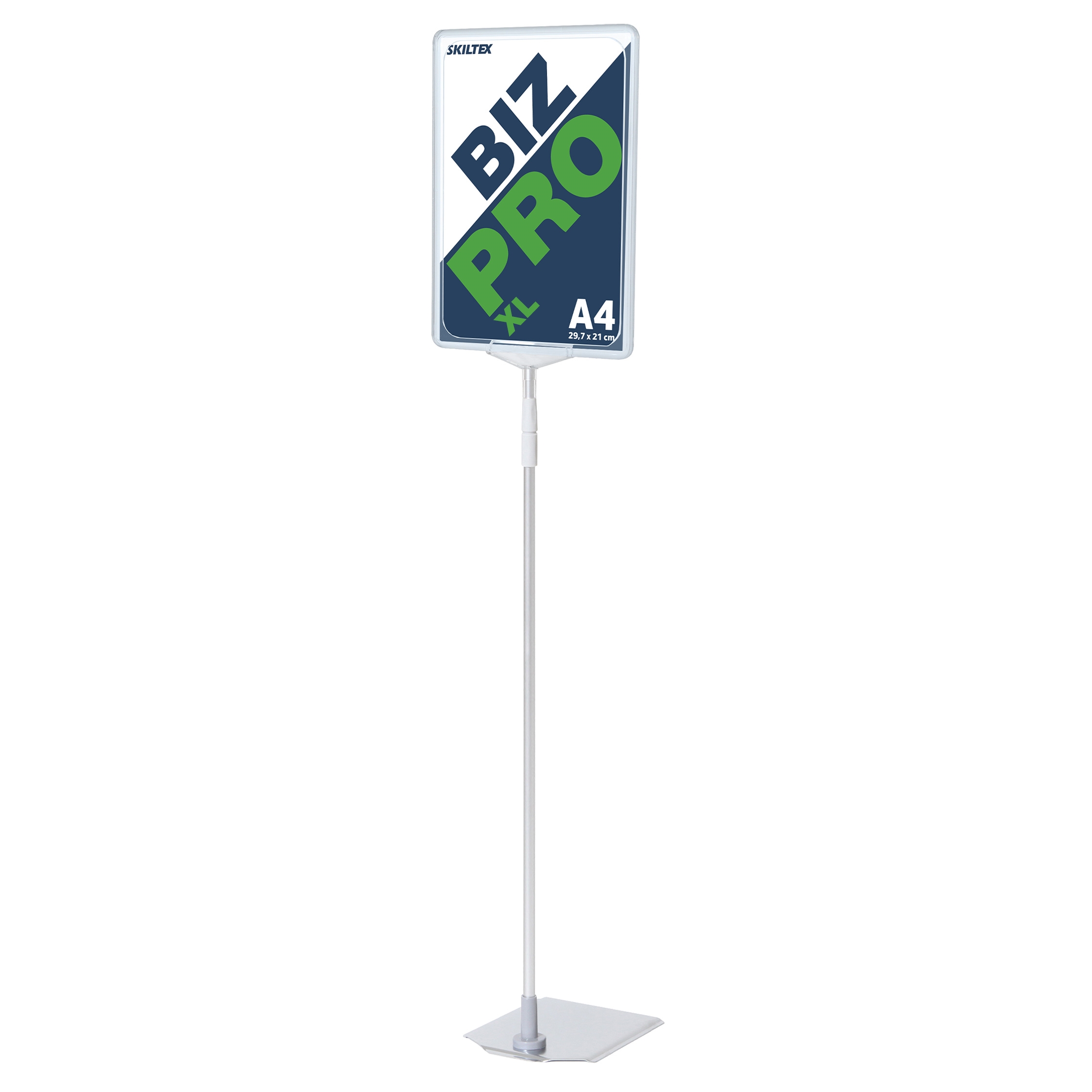 Biz Pro XL transparent skilteholder med krom metal fod - A4