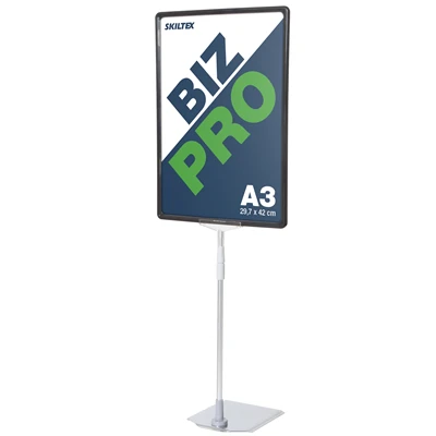 Biz Pro sort skilteholder med krom metalfod - A3