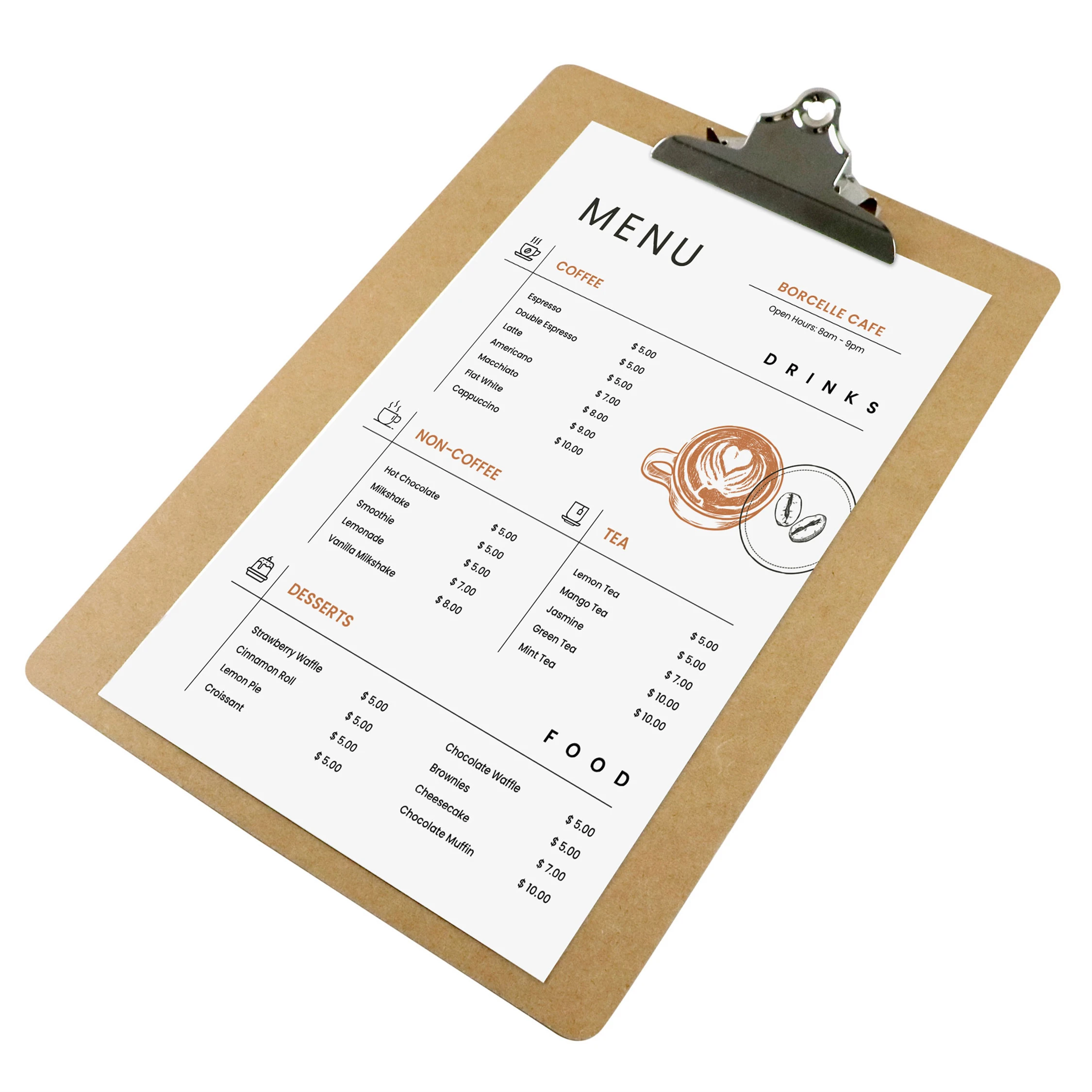 Classic Træ clipboard menuholdere - Lysebrun