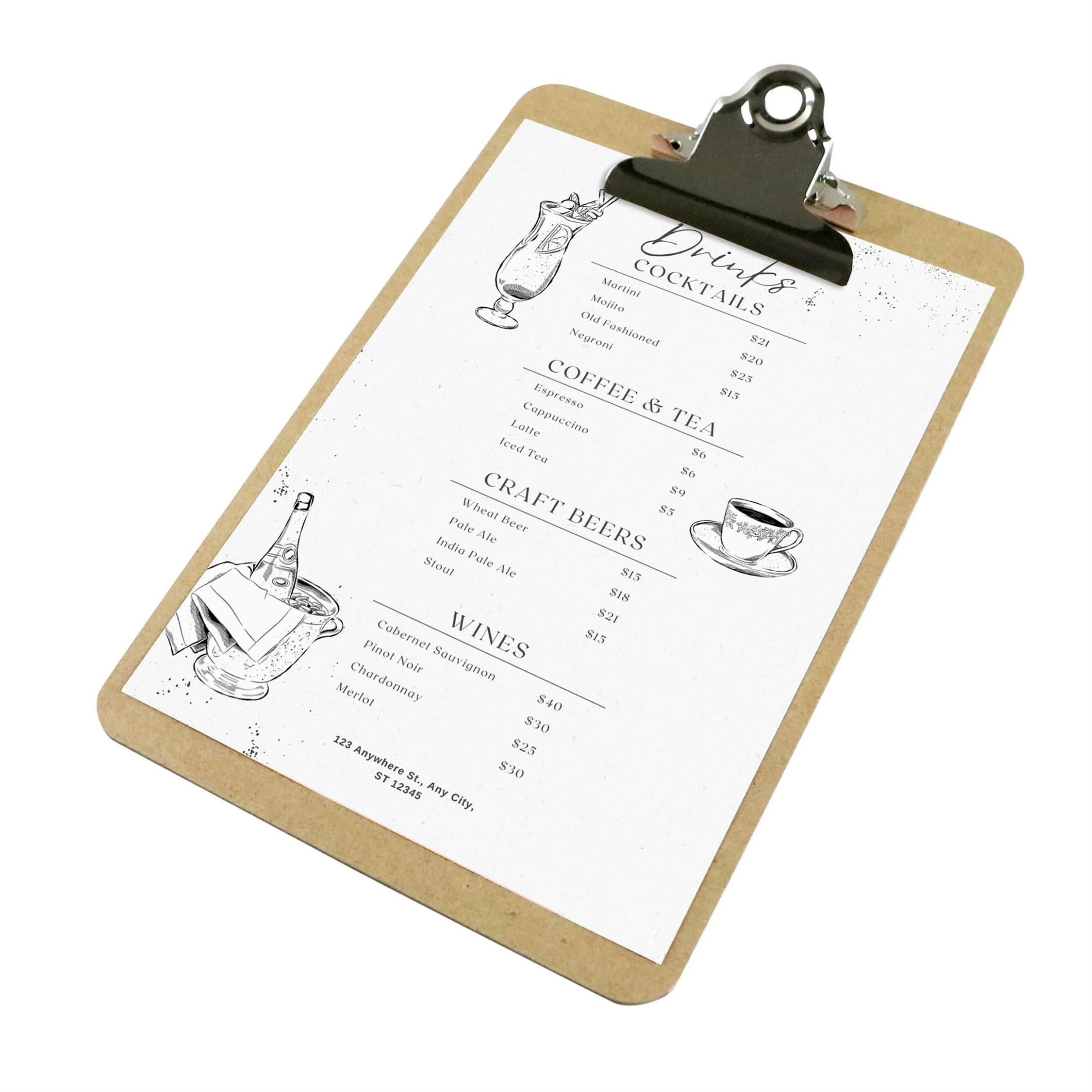 Classic Træ clipboard menuholder - Lysebrun - A5