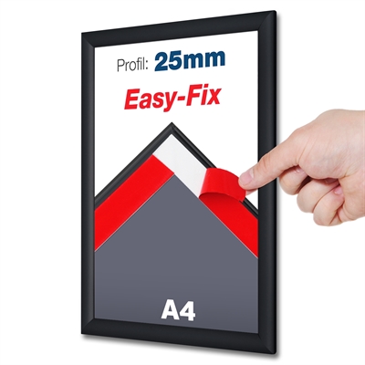 EasyFix sort klikramme med en 25mm afrundende profil, som er monteret med selvklæbende tape. 