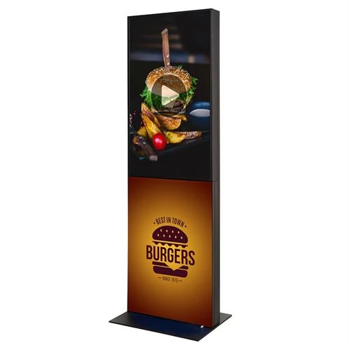 Digitalt totem skilt med Samsung display skærm og udskiftelig print på begge sider.