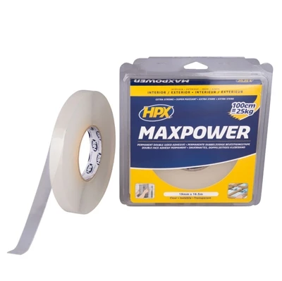 HPX MAXPOWER transparent dobbeltklæbende tape 19 mm - 5 meter