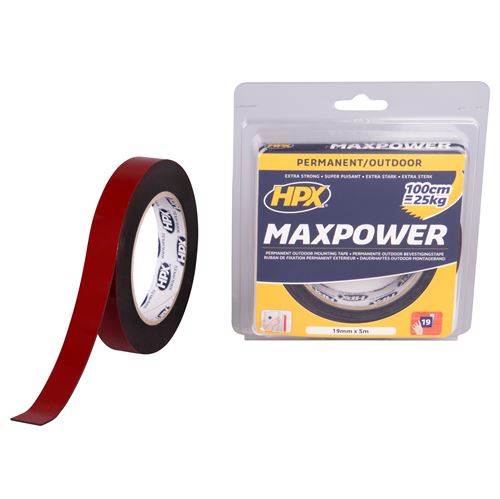 HPX MAXPOWER OUTDOOR dobbeltklæbende tape 19 mm - 5 meter