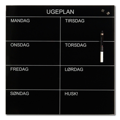 Magnetisk sort ugeplan glastavle - 45x45