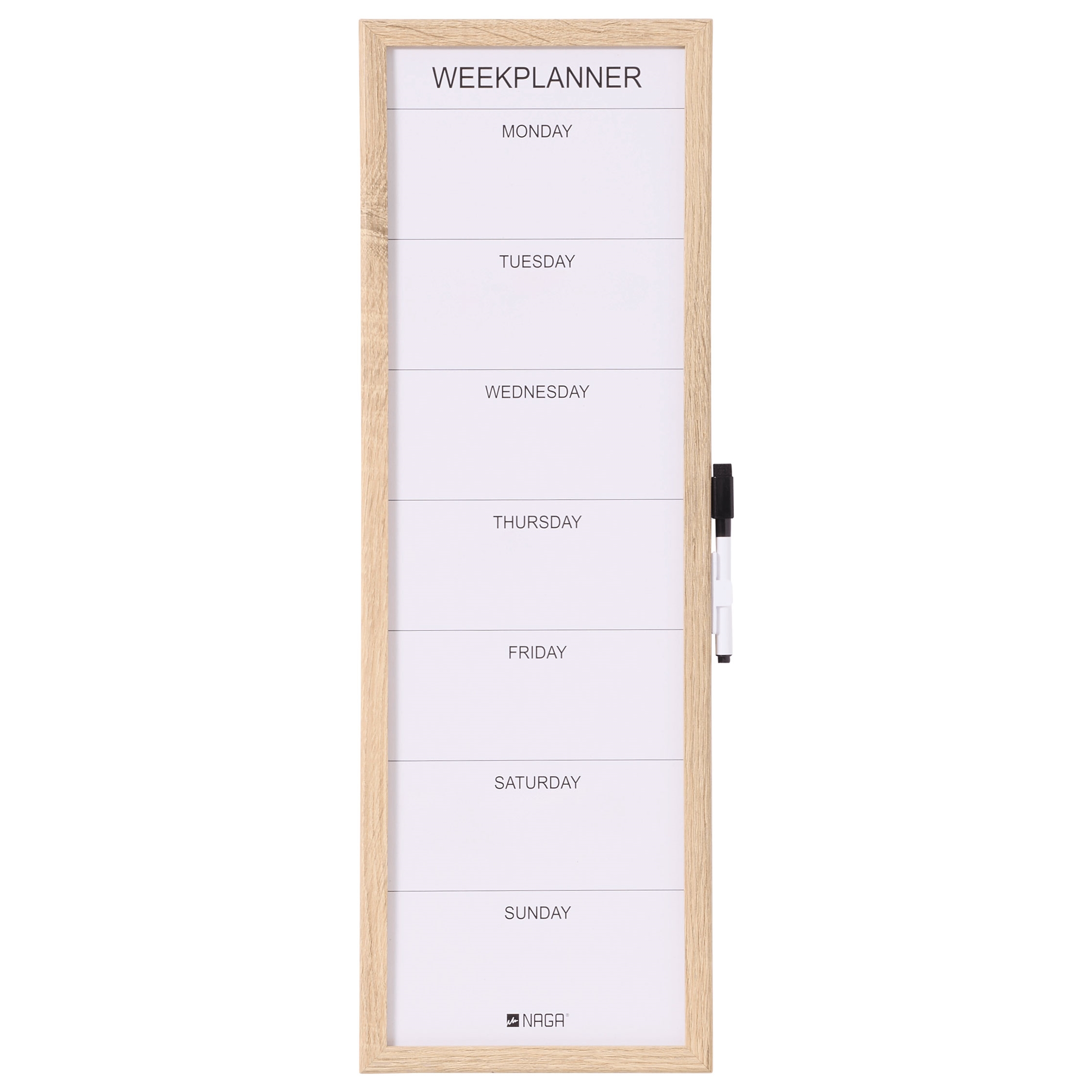 NAGA whiteboard ugeplan med træramme - 20x60 cm