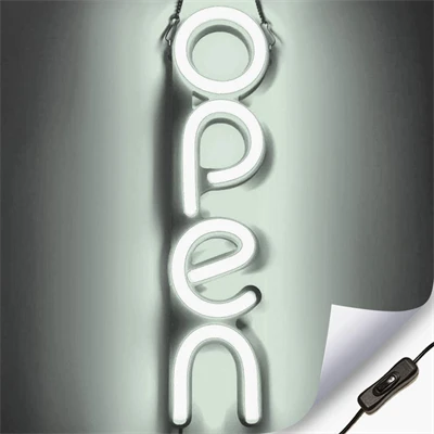 "OPEN" LED neon skilt - Hvid - Vertikal