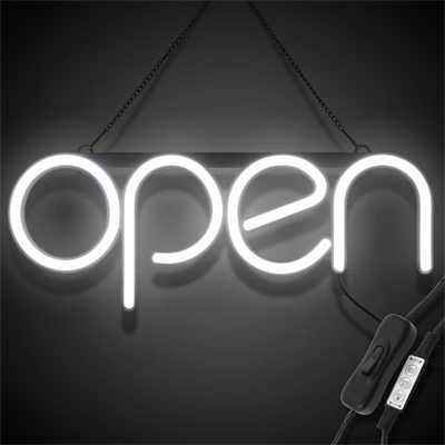 "OPEN" LED neonskilt - Hvid