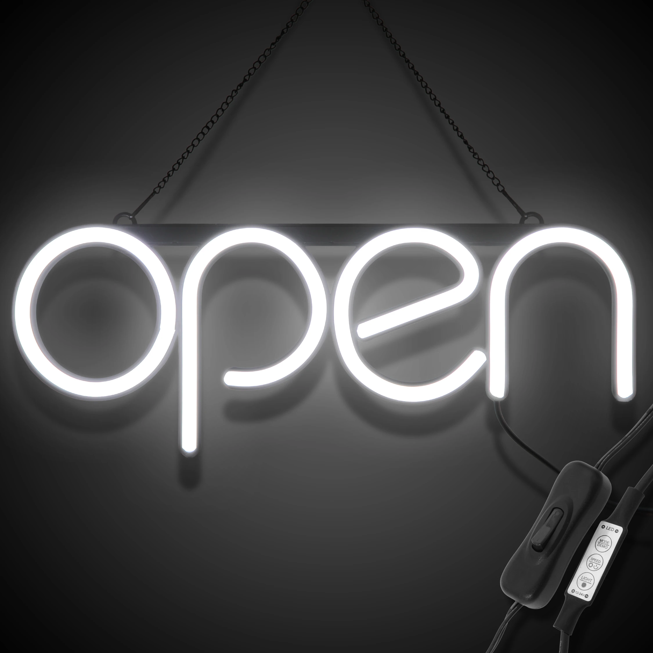 "OPEN" LED neonskilt - Hvid
