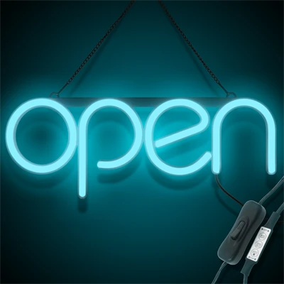 "OPEN" LED neonskilt - Isblå
