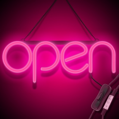 "OPEN" LED neonskilt - Lyserød