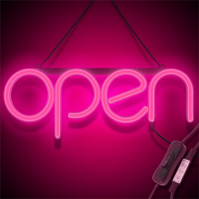"OPEN" LED neonskilt - Lyserød