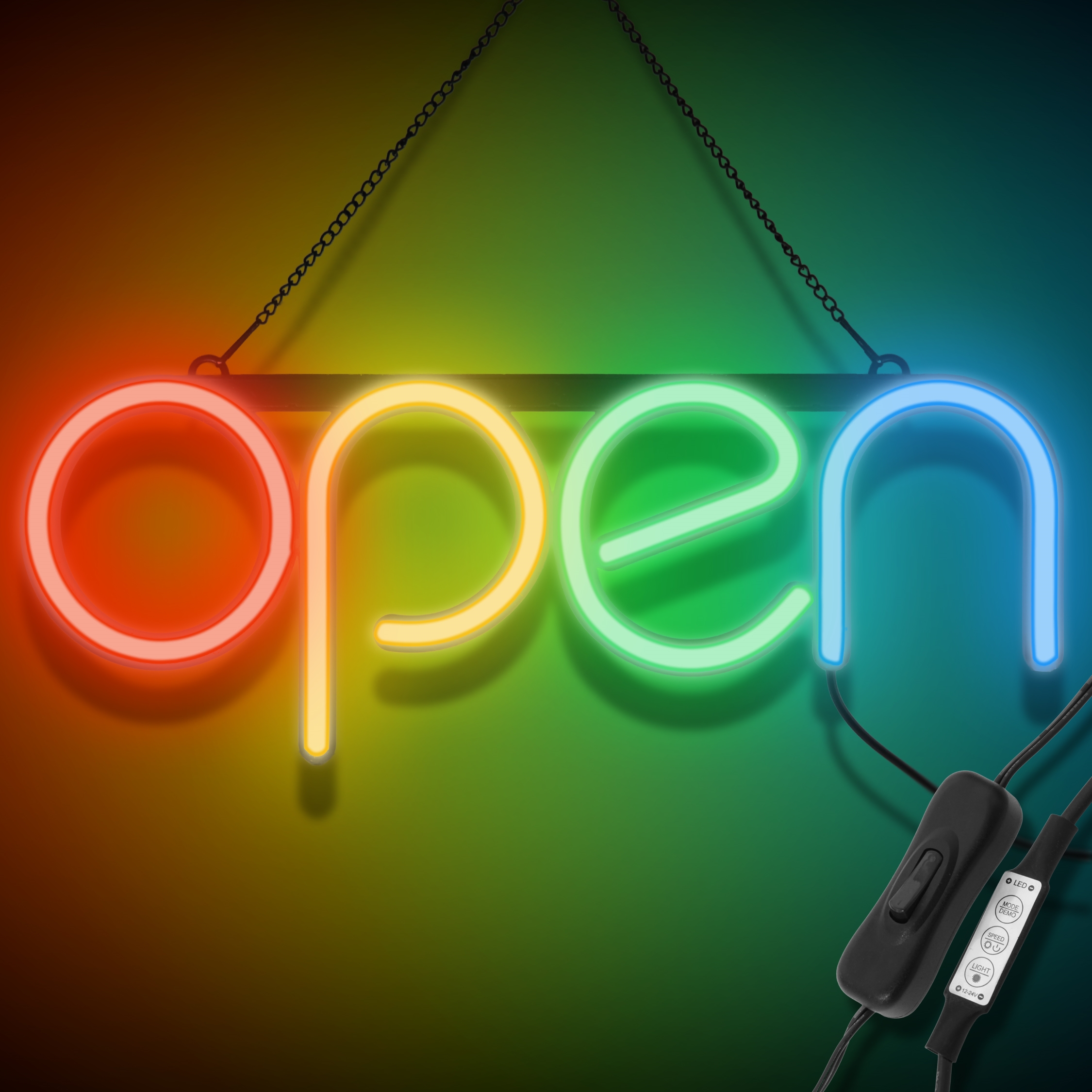 "OPEN" LED neonskilt - Flerfarvet