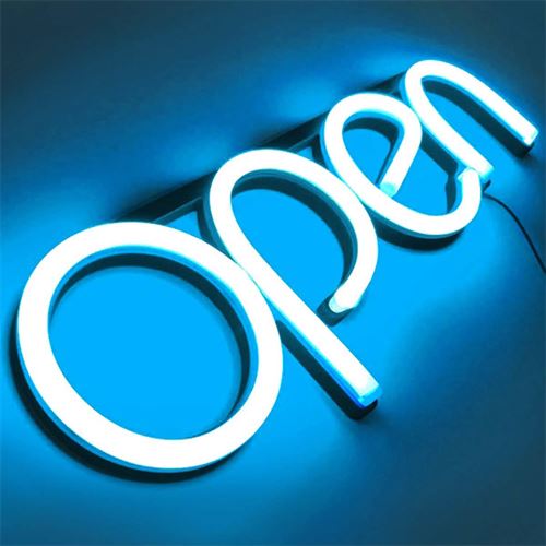 "OPEN" LED neonskilt - Isblå