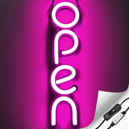 "OPEN" LED neonskilt - Lyserød - Vertikal