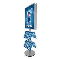 Dobbeltsidet plakatstand med A1 klikrammer og akrylhylder til brochurer.