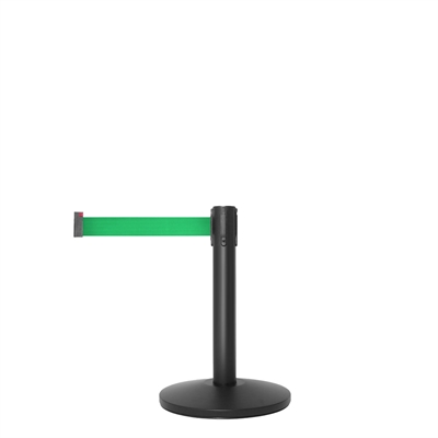 QueueMax Mini Sort Afspærringsstolpe med grønt bånd