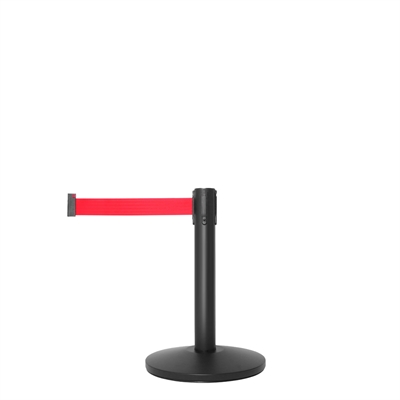 QueueMax Mini Sort Afspærringsstolpe med rødt bånd