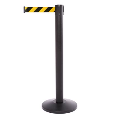 QueuePro Sort Afspærringsstolpe med gult/sort bånd - 500 cm