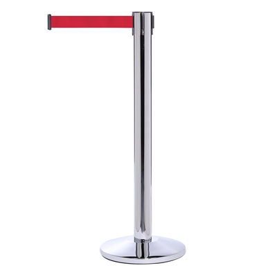 QueuePro Sølv Afspærringsstolpe med rødt bånd - 490 cm