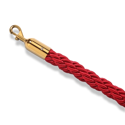 Rødt flettet reb med guld kliklås - 200 cm