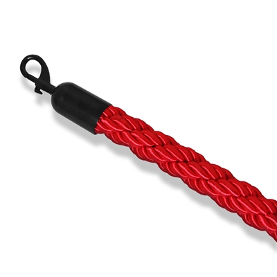 Rødt flettet reb med sort kliklås - 200 cm