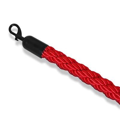 Rødt flettet reb med sort kliklås - 200 cm