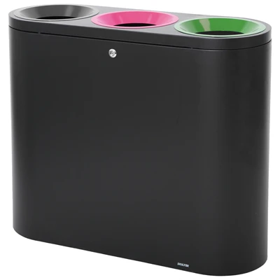 SKILTEX Trio station til affaldssortering - 3x39L - Sort - Magenta - Grøn