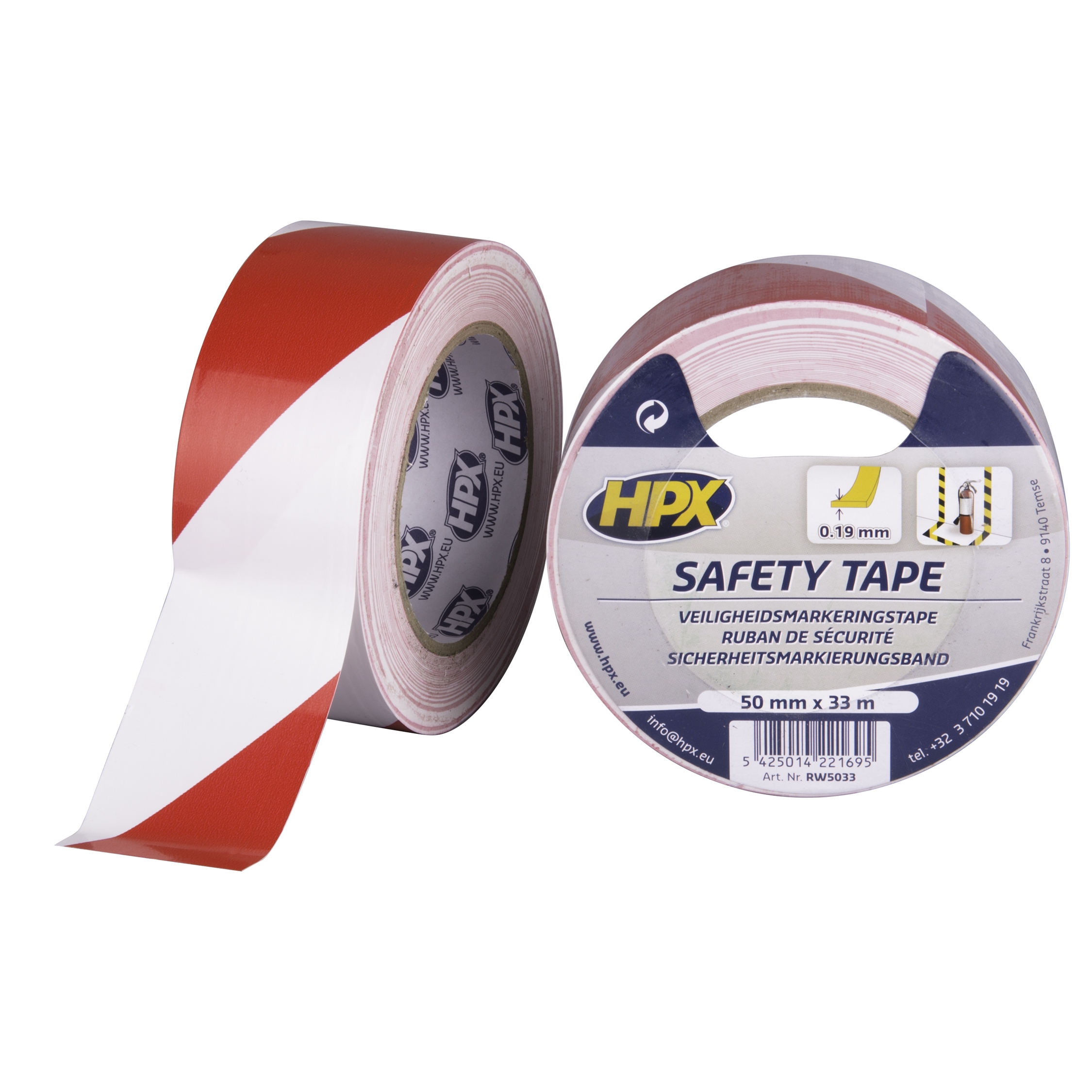 Sikkerhedstape / Gulvtape - Hvid / Rød - 50mm x 33m