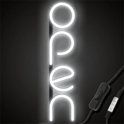 "OPEN" LED neon skilt - Hvid - Vertikal