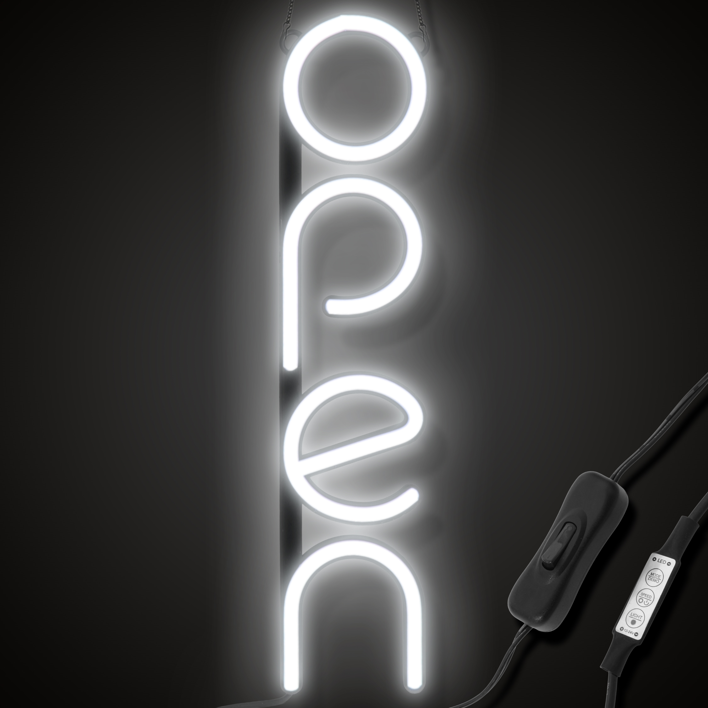 "OPEN" LED neon skilt - Hvid - Vertikal