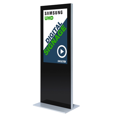 Digitalt totem skilt i stål med Samsung skærm.