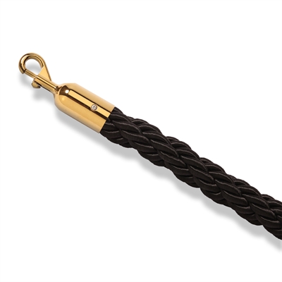 Sort flettet reb med guld kliklås - 200 cm