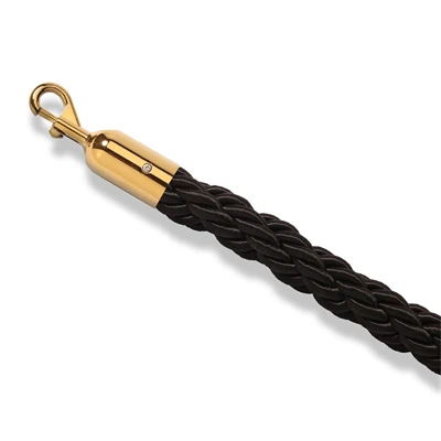 Sort flettet reb med guld kliklås - 200 cm