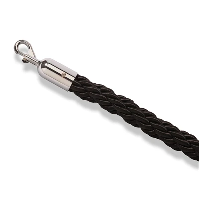 Sort flettet reb med sølv kliklås - 200 cm