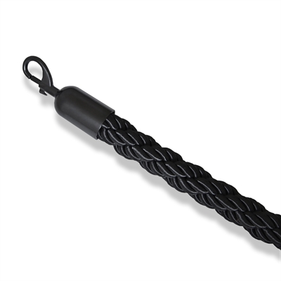 Sort flettet reb med sort kliklås - 200 cm