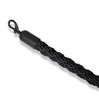 Sort flettet reb med sort kliklås - 200 cm